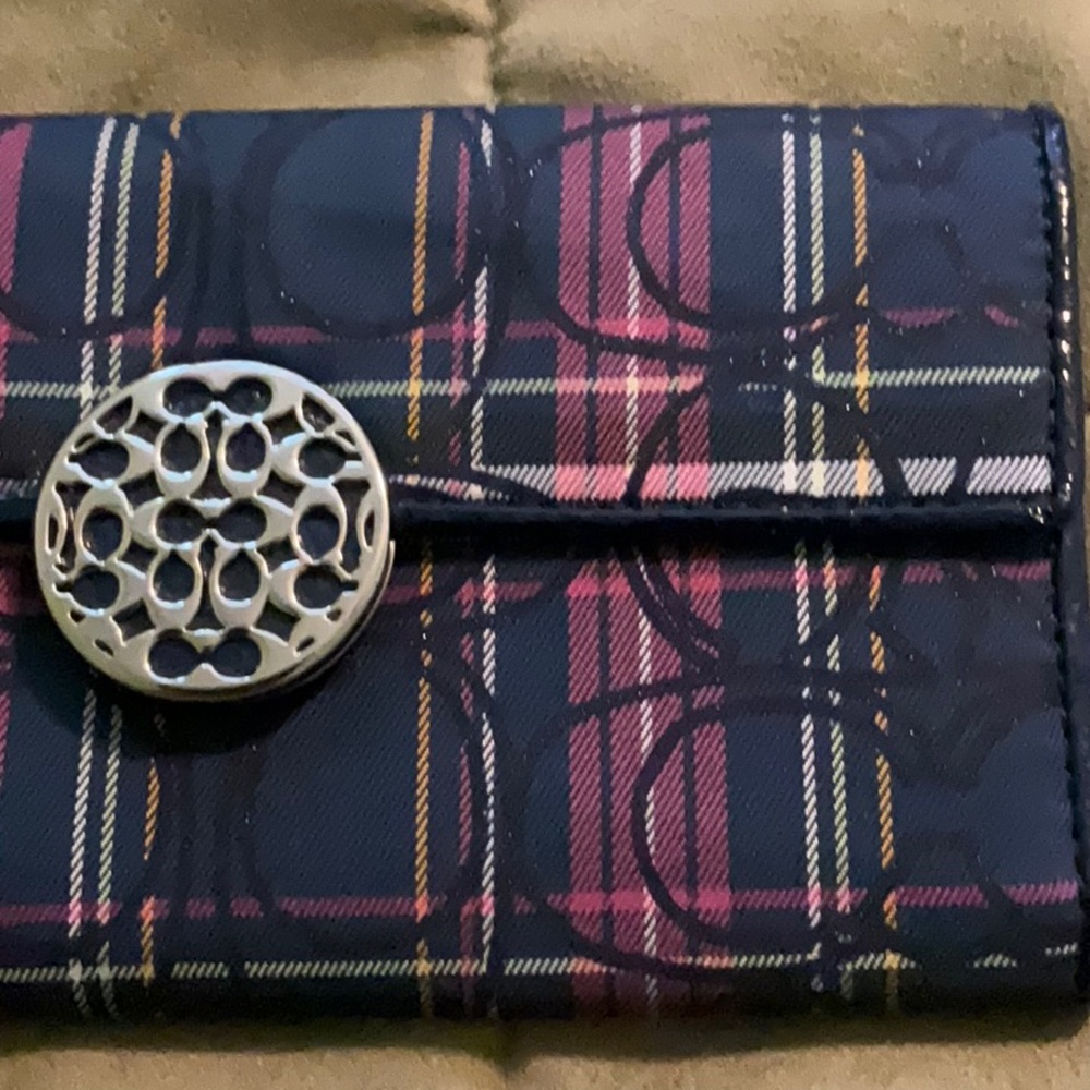Coach Black and Pink Wallet with Plaid Design - Picture 2 of 8